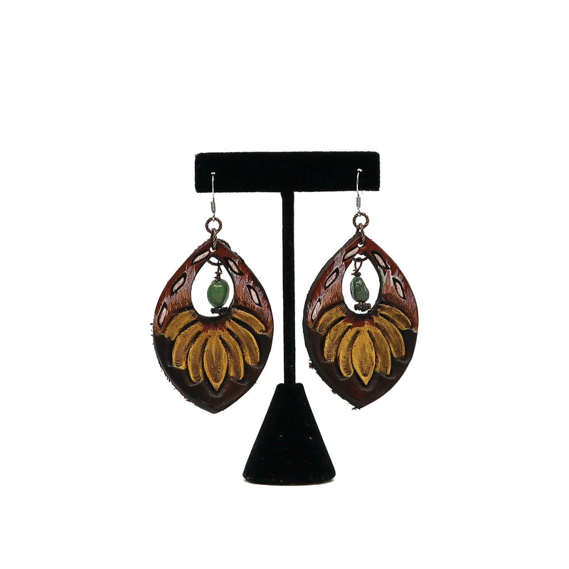 Handmade carved leather dangle earrings PSTPE55