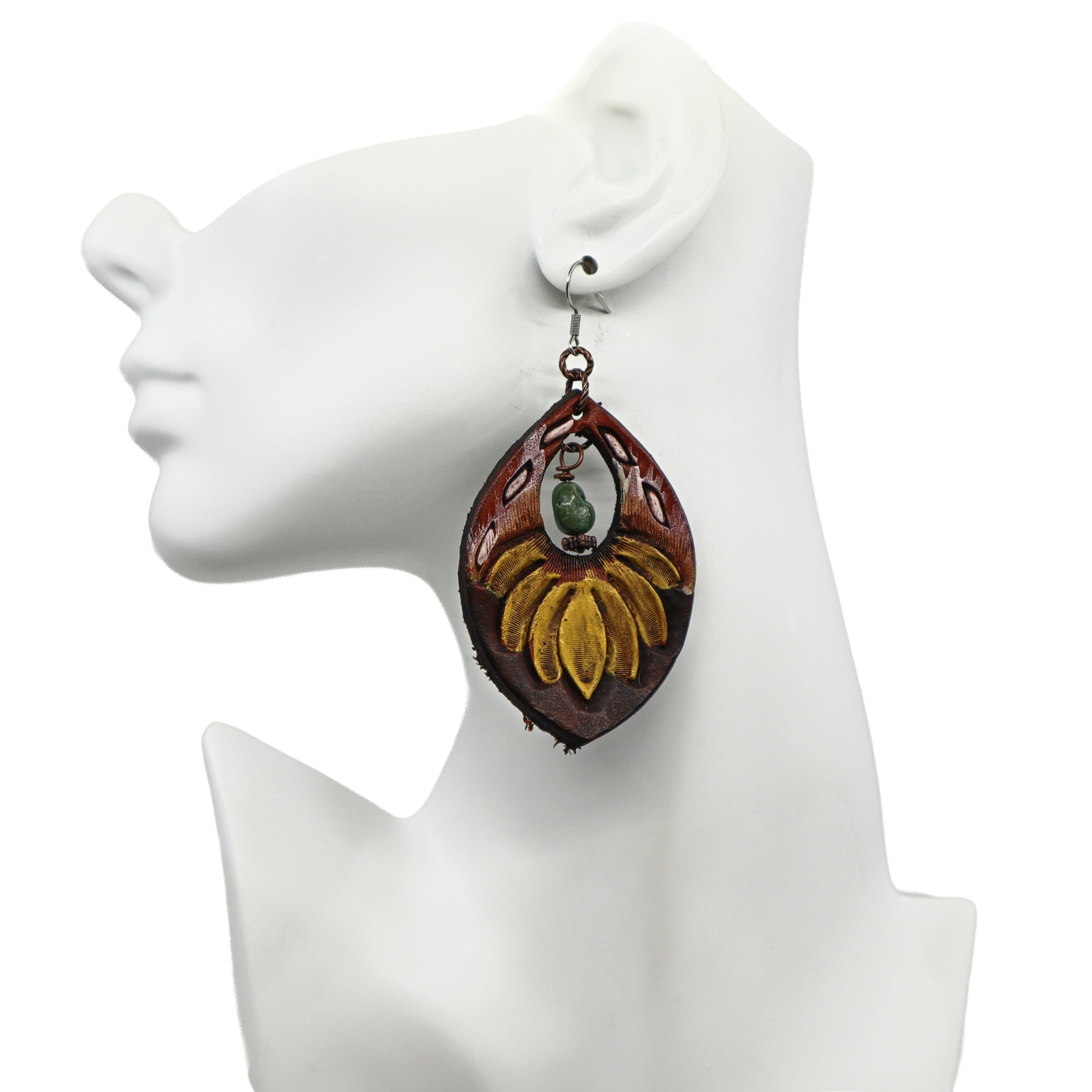 Handmade carved leather dangle earrings PSTPE55