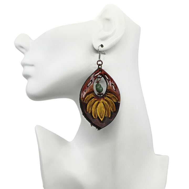 Handmade carved leather dangle earrings PSTPE55