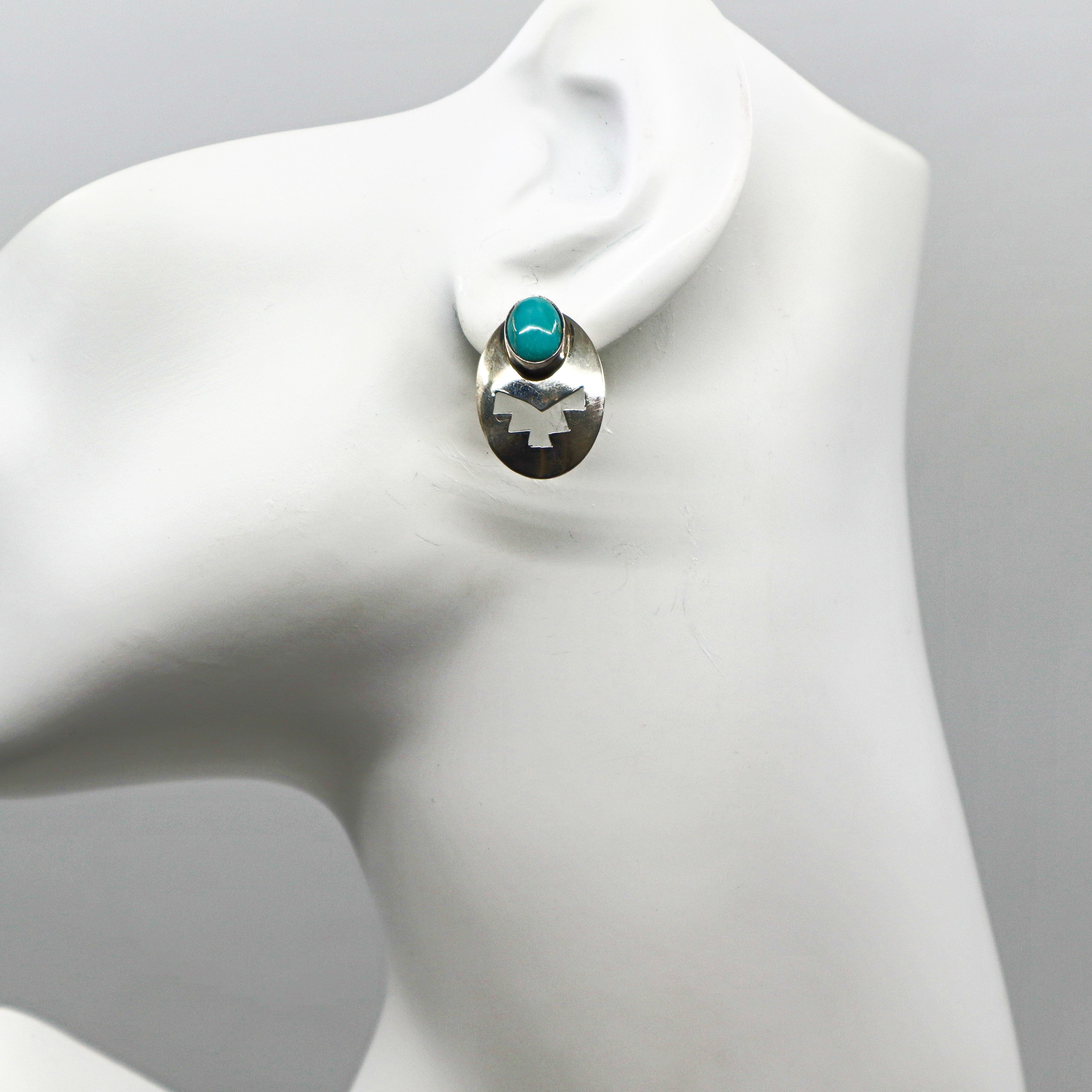 Handmade Sterling Silver Turquoise Concho Stud Earrings PSTPE18 close-up
