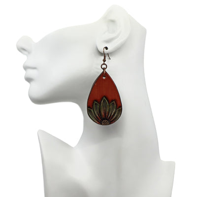 Handmade carved leather dangle earrings PSTPE52