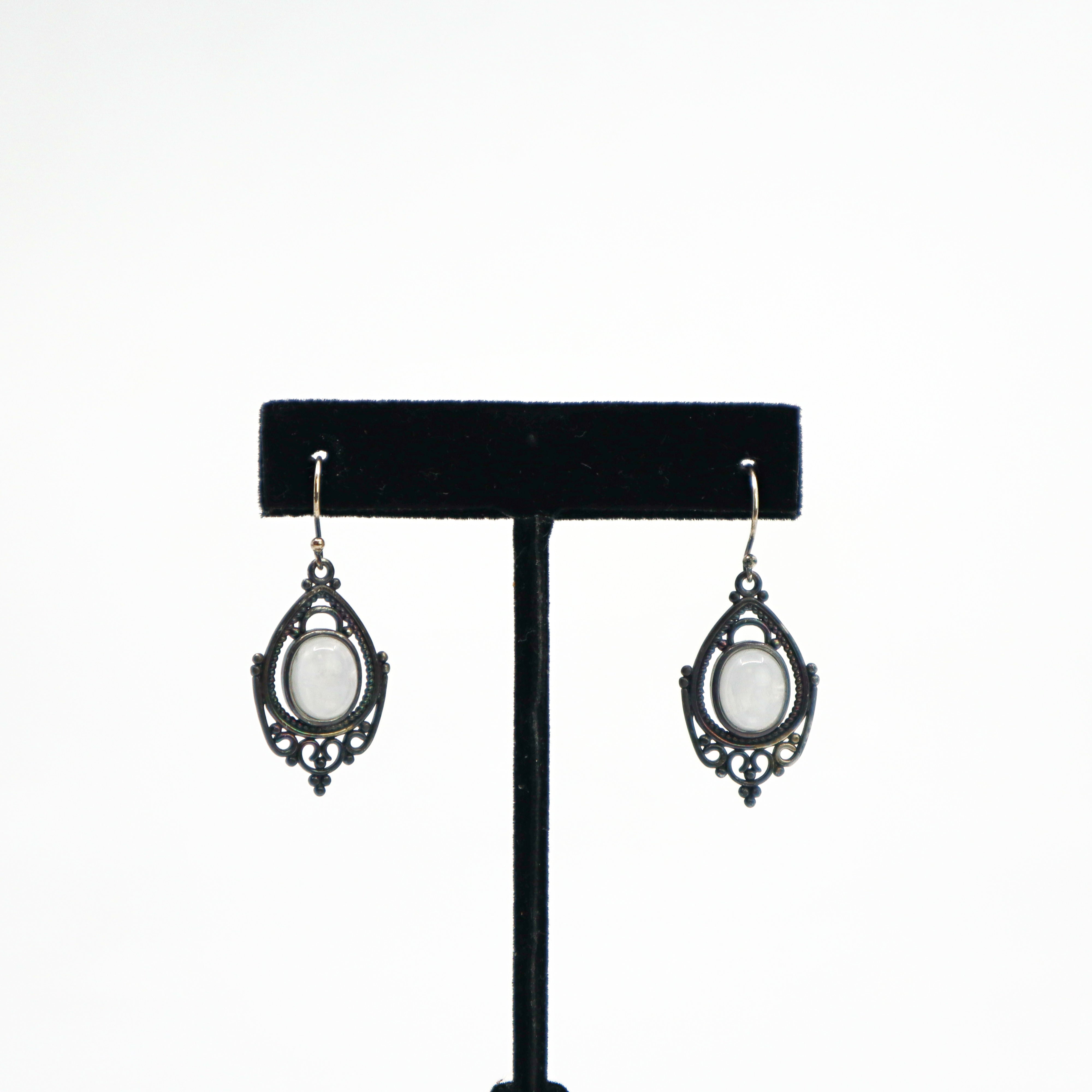 Handmade 925 sterling silver blue goldstone drop dangle earrings with delicate filigree and French hook backings