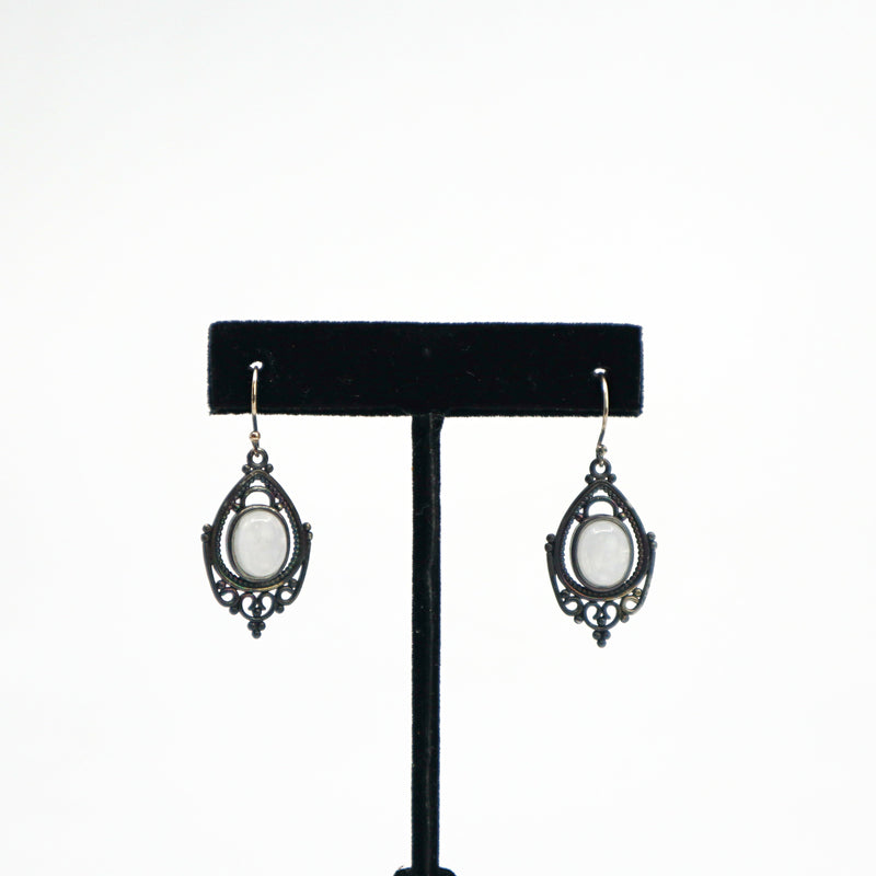 Handmade 925 sterling silver blue goldstone drop dangle earrings with delicate filigree and French hook backings