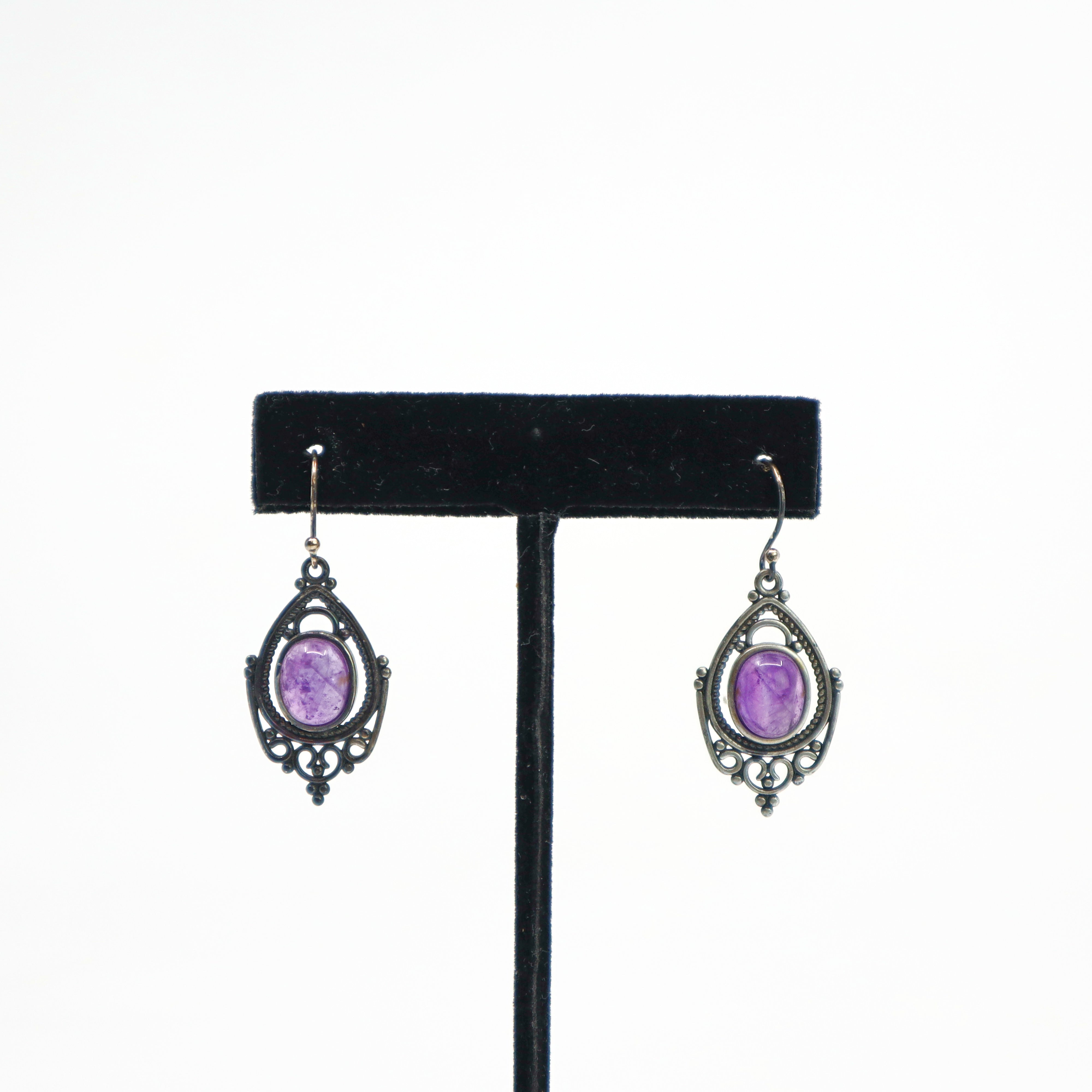 Handcrafted 925 sterling silver blue goldstone drop dangle earrings with filigree and French hook backings