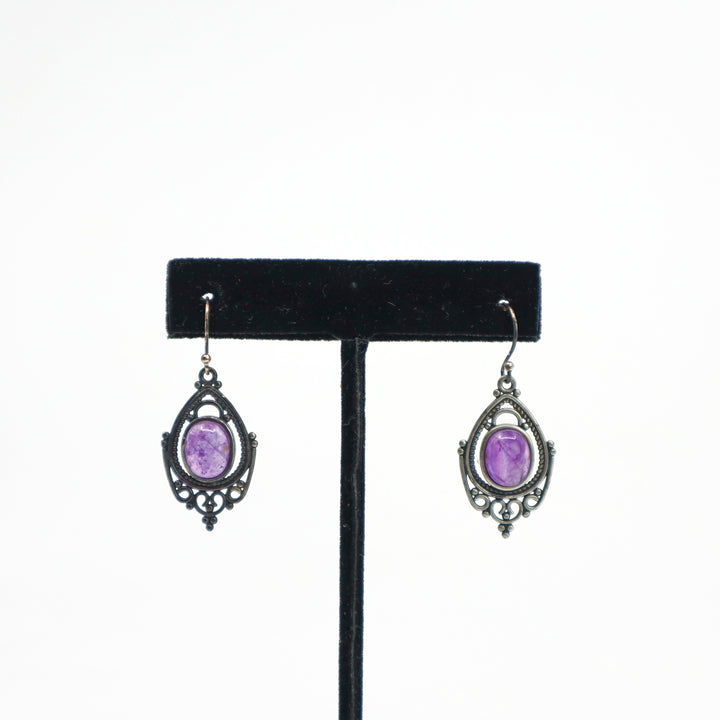 Handcrafted 925 sterling silver blue goldstone drop dangle earrings with filigree and French hook backings