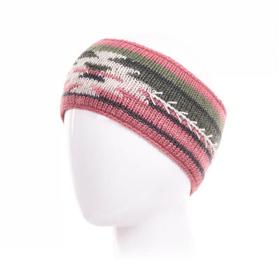 Blake Knit Headband wool ear warmer with Aztec-inspired knit pattern and hand embroidery in natural tones