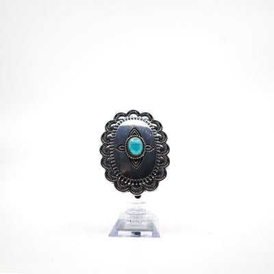 Turquoise concho ponytail holder PSTPHC07 with oval silver design and central turquoise stone