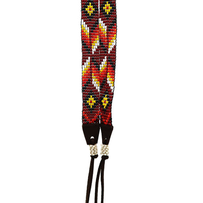 Hand-beaded hat band with multicolor beadwork and leather ends for stylish headwear decoration