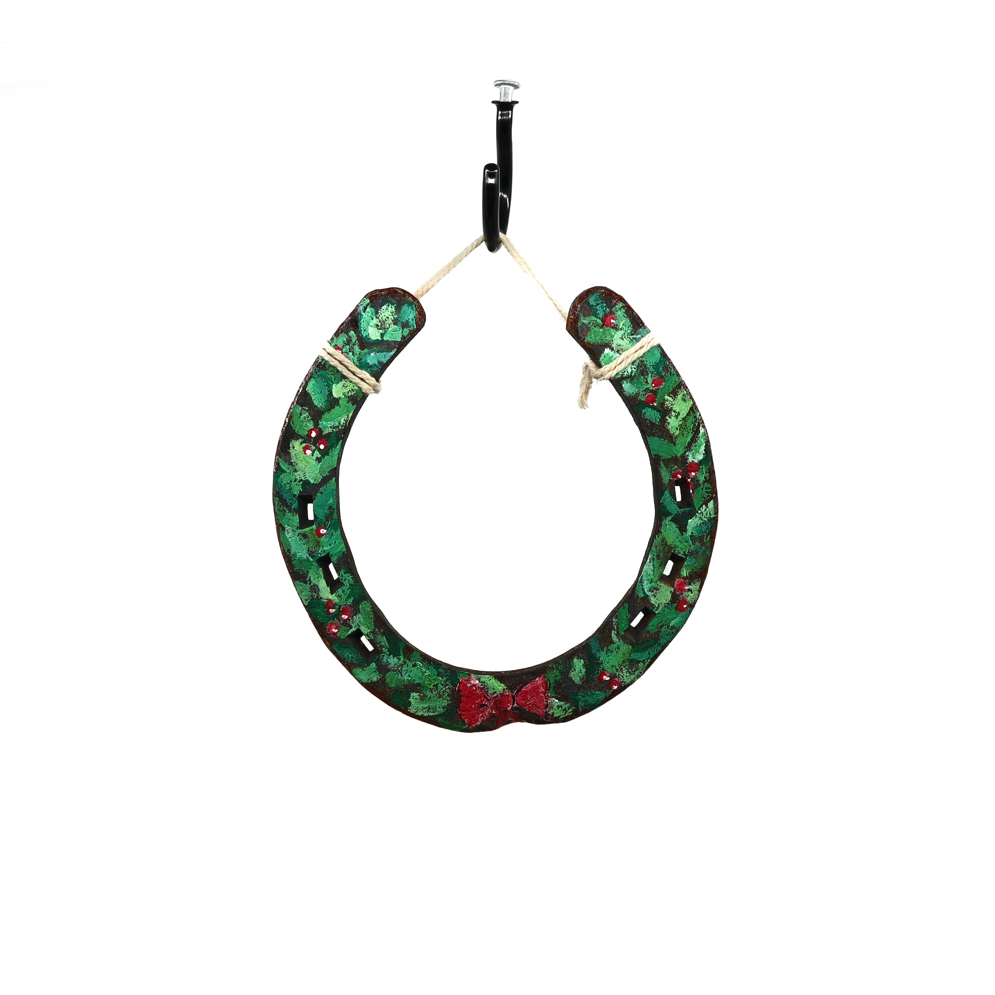 Wild Sour hand painted rustic horseshoe with holiday charm and good luck symbol