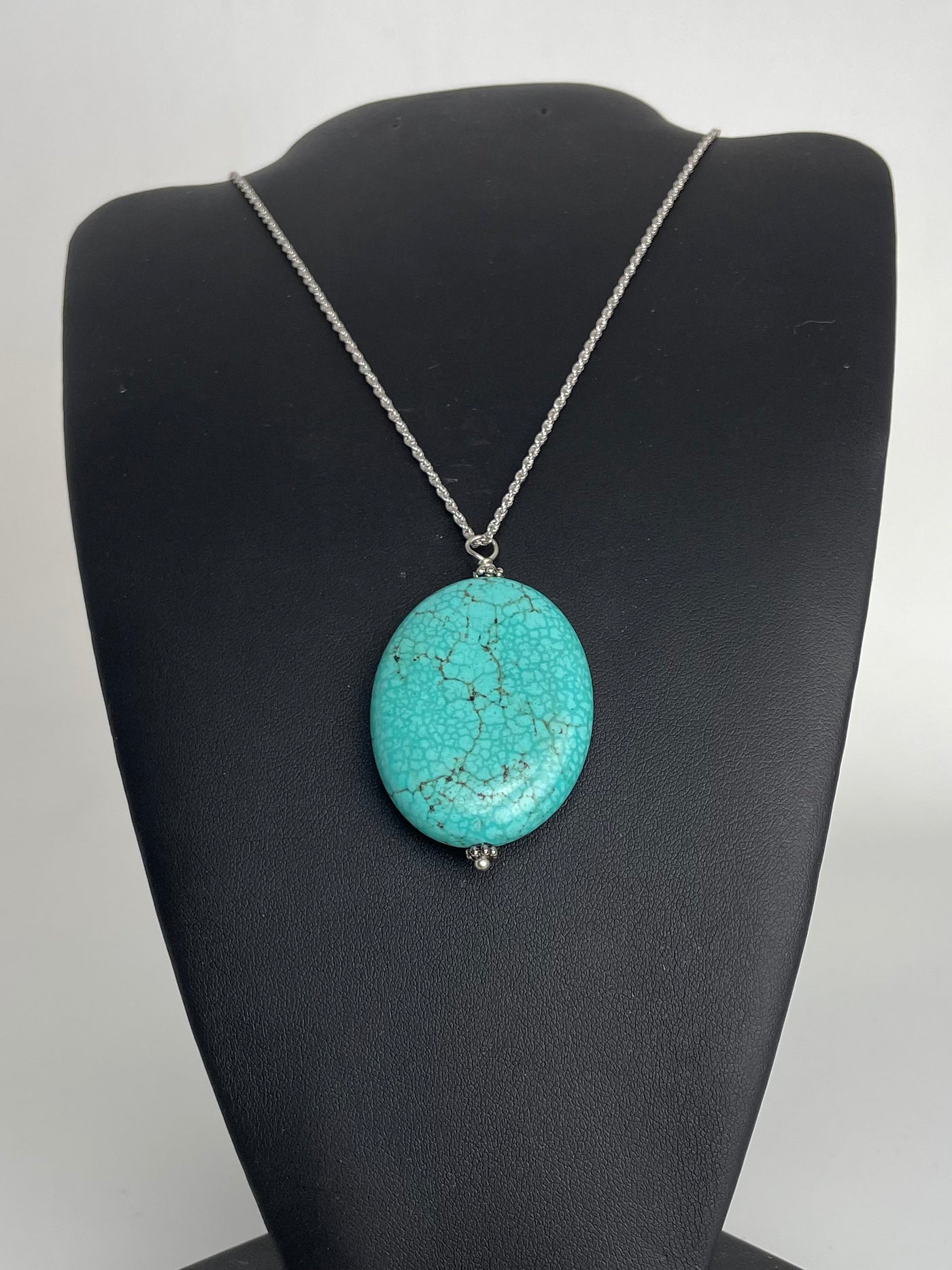 Genuine Turquoise Oval Statement Necklace PSTPN11