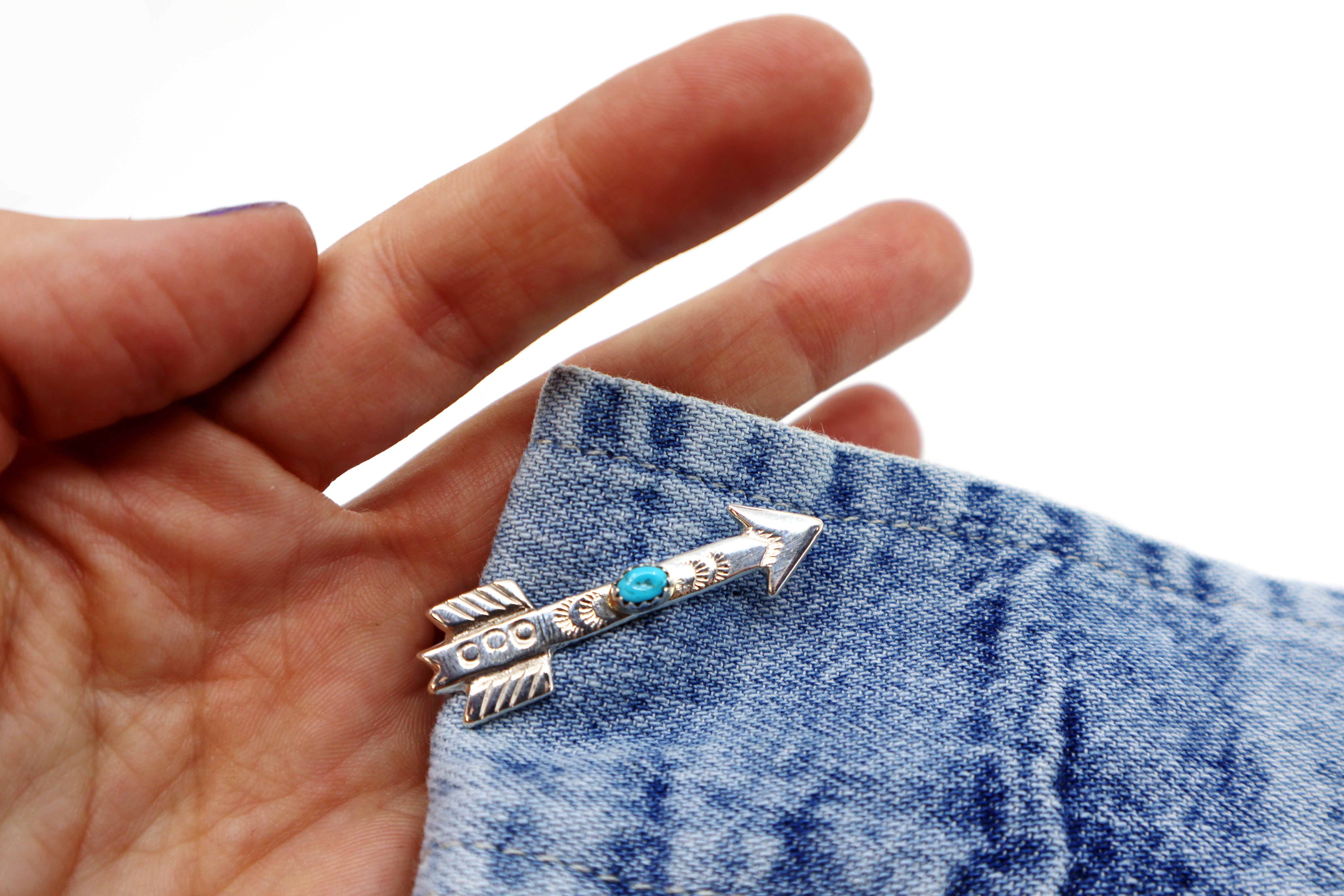 Handmade Sterling Silver & Turquoise Arrow Pin PSTPPN01