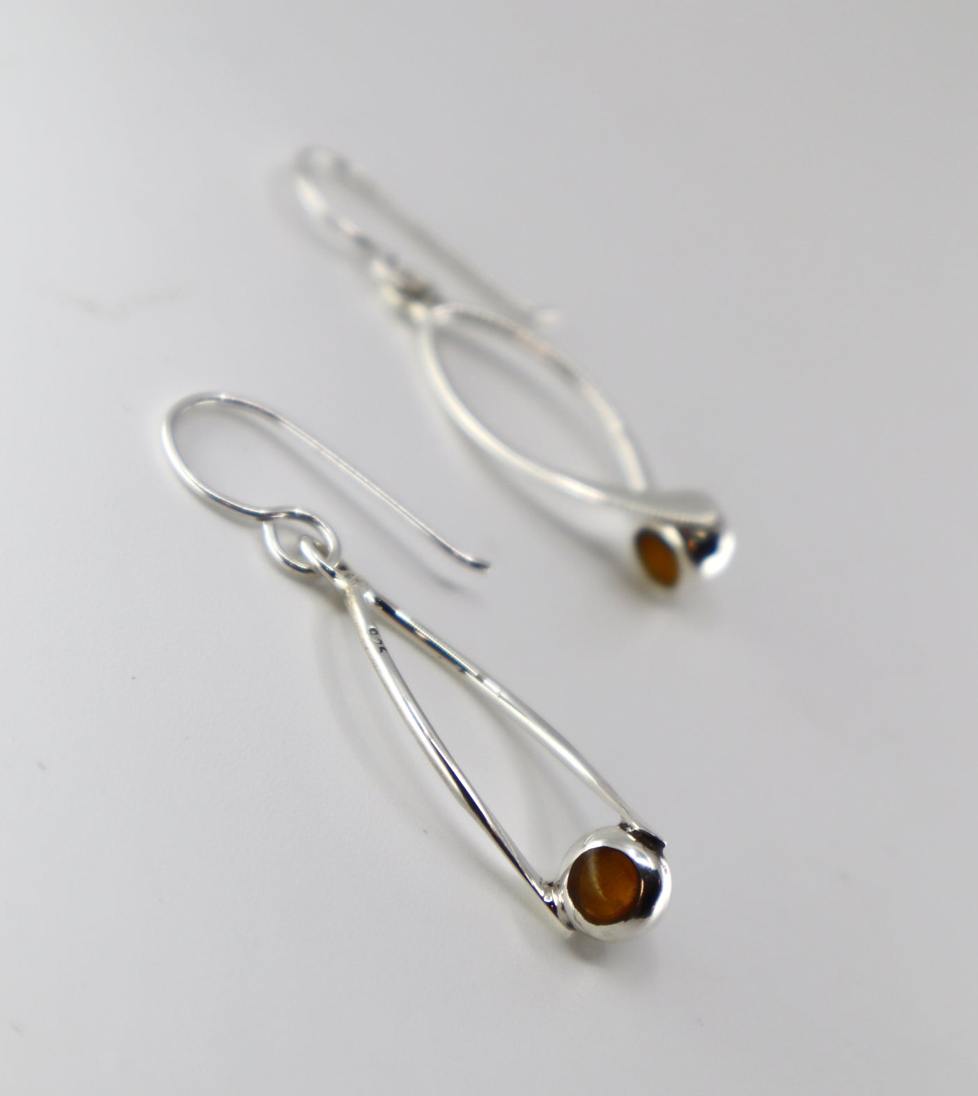 Handmade Sterling Silver & Amber Twist Earrings PSTPE23