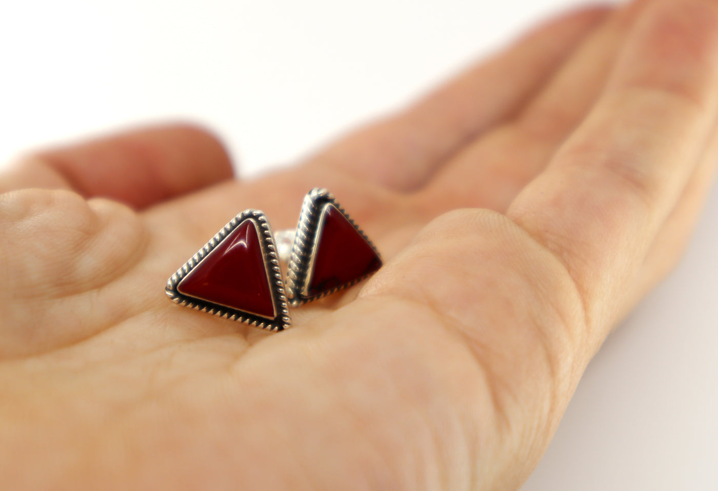 Handmade Sterling Silver & Jasper Triangle Stud Earrings PSTPE22