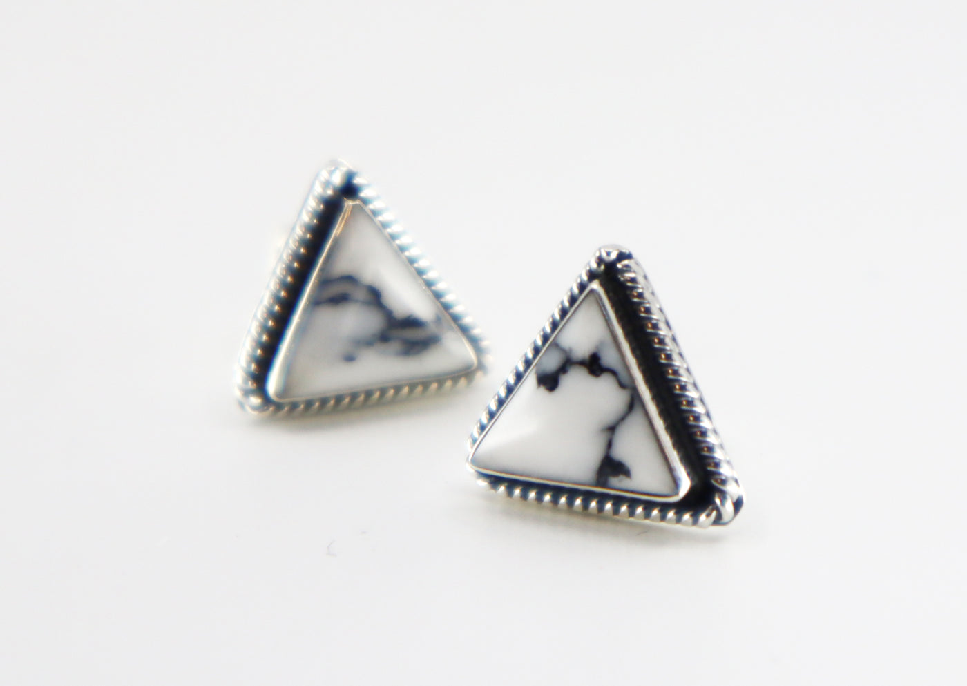 Handmade Sterling Silver & Howlite Triangle Stud Earrings PSTPE11