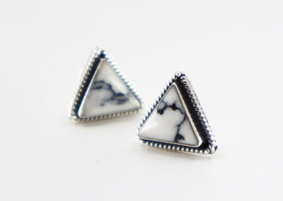 Handmade Sterling Silver & Howlite Triangle Stud Earrings PSTPE11