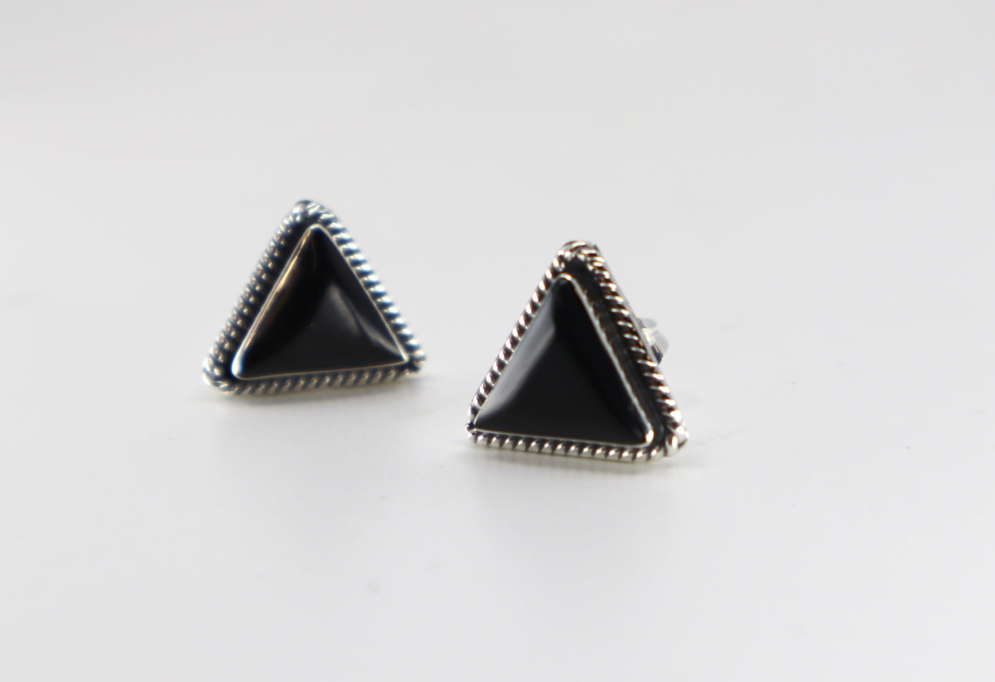 Handmade Sterling Silver & Onyx Triangle Stud Earrings PSTPE20