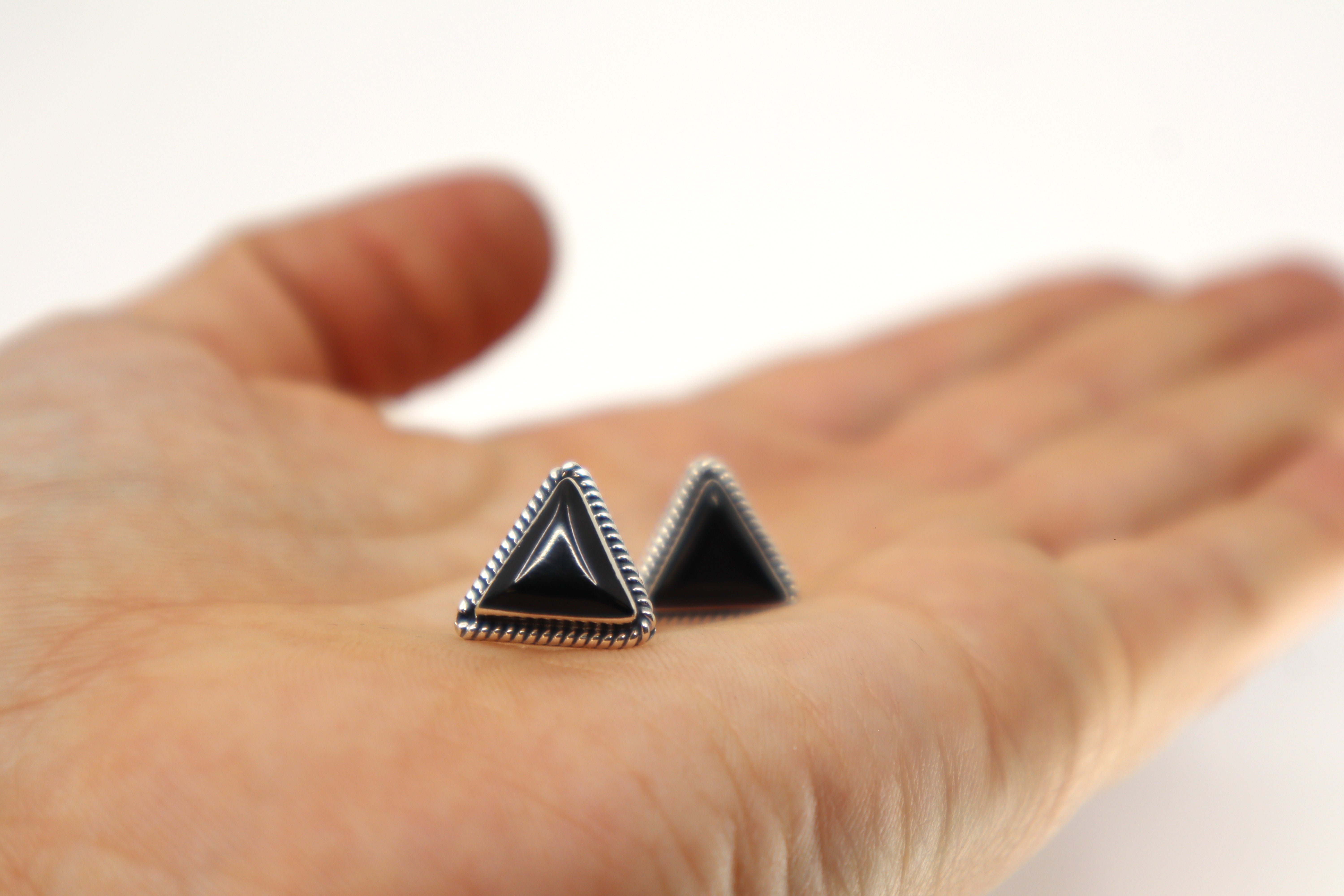 Handmade Sterling Silver & Onyx Triangle Stud Earrings PSTPE20