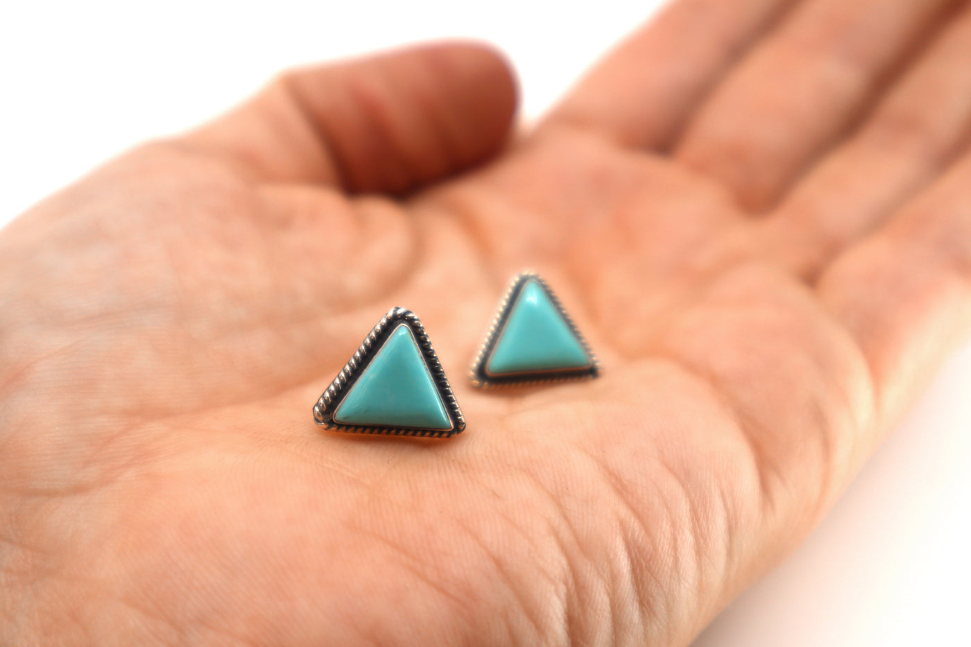 Handmade Sterling Silver & Turquoise Triangle Stud Earrings PSTPE48