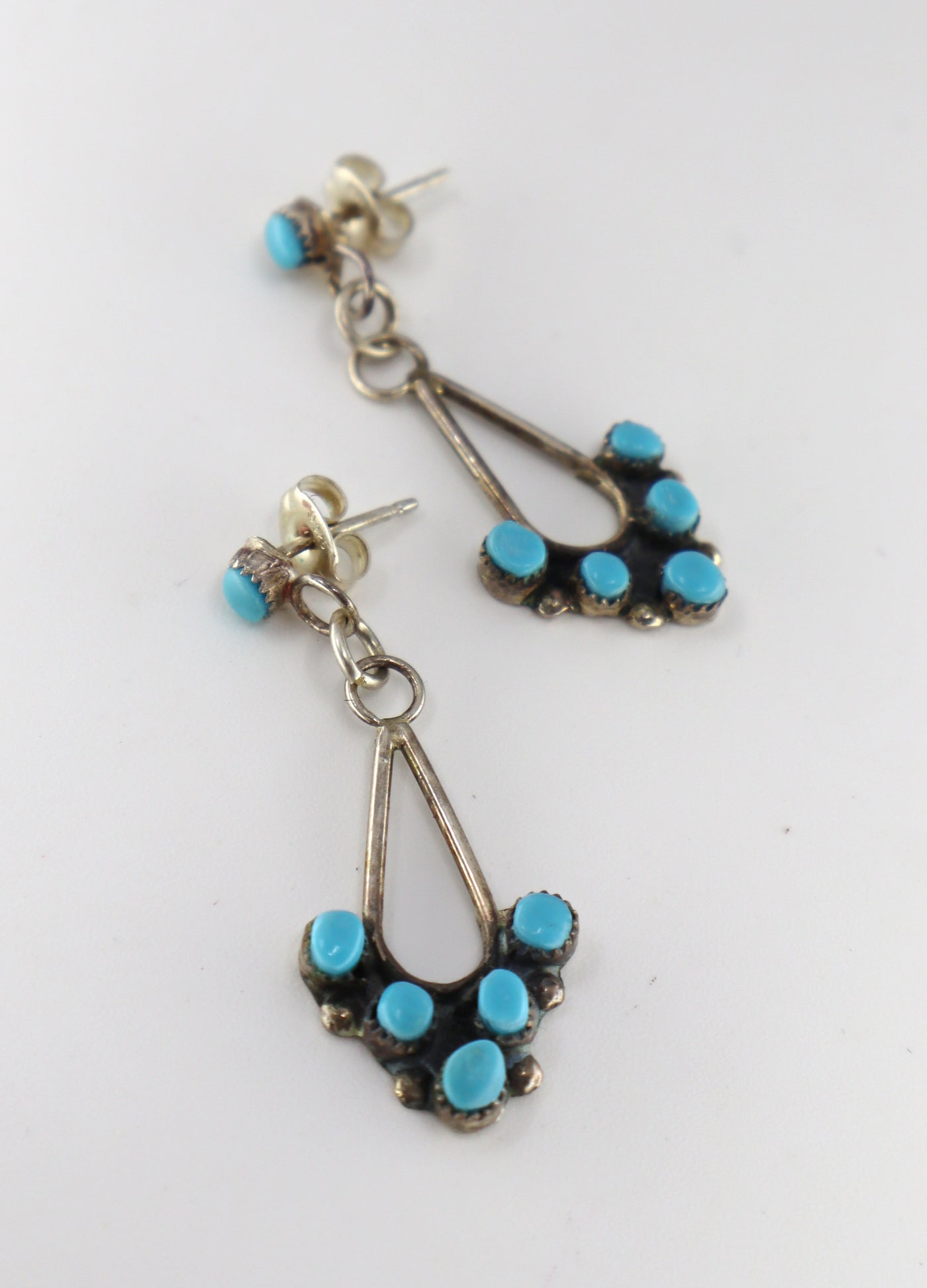 Devine Sterling Silver Navajo Kingman Turquoise Dangle Earrings