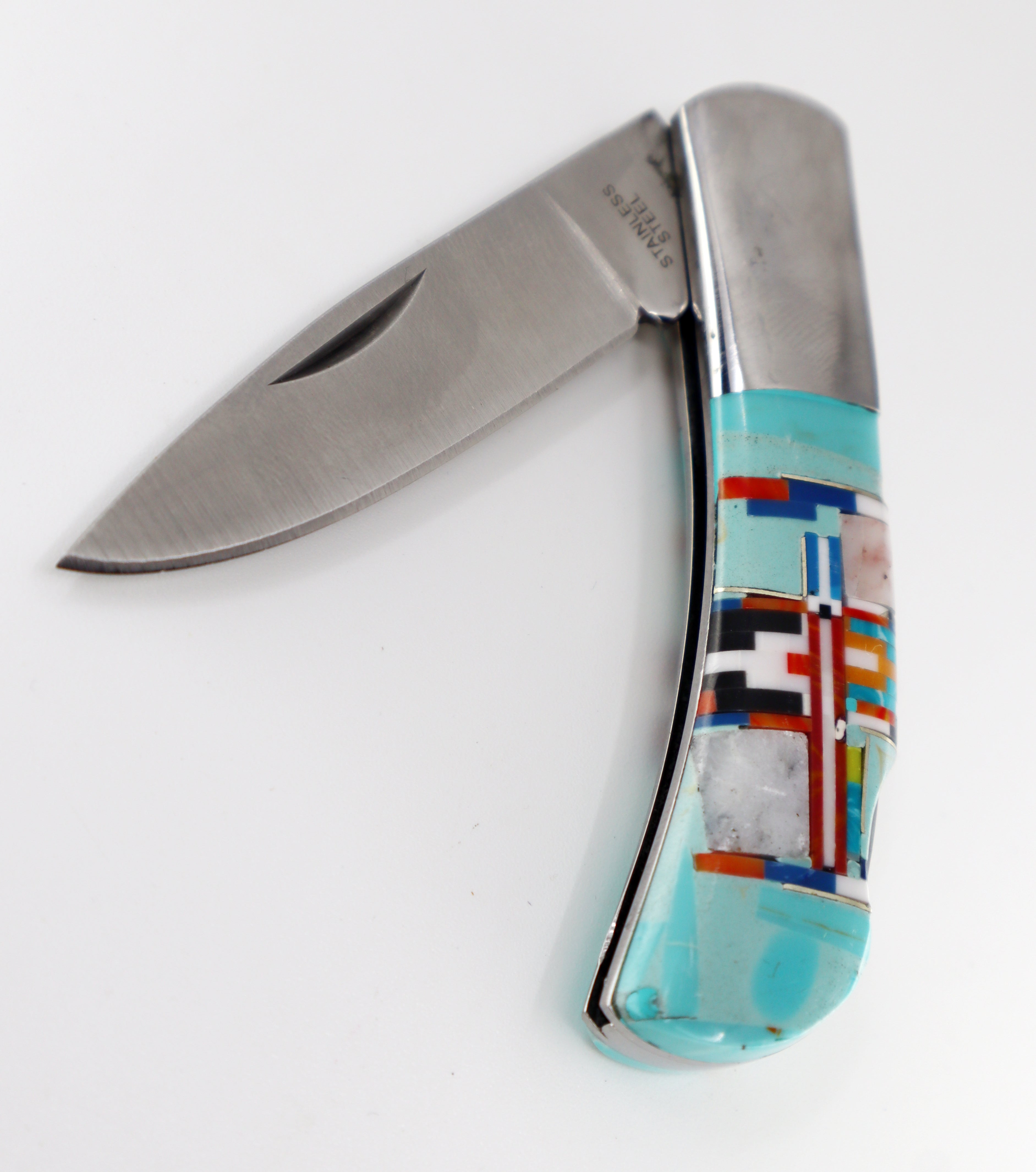 Gem Stone Inlayed Stainless Steel Pocket Knife PSTPPK01