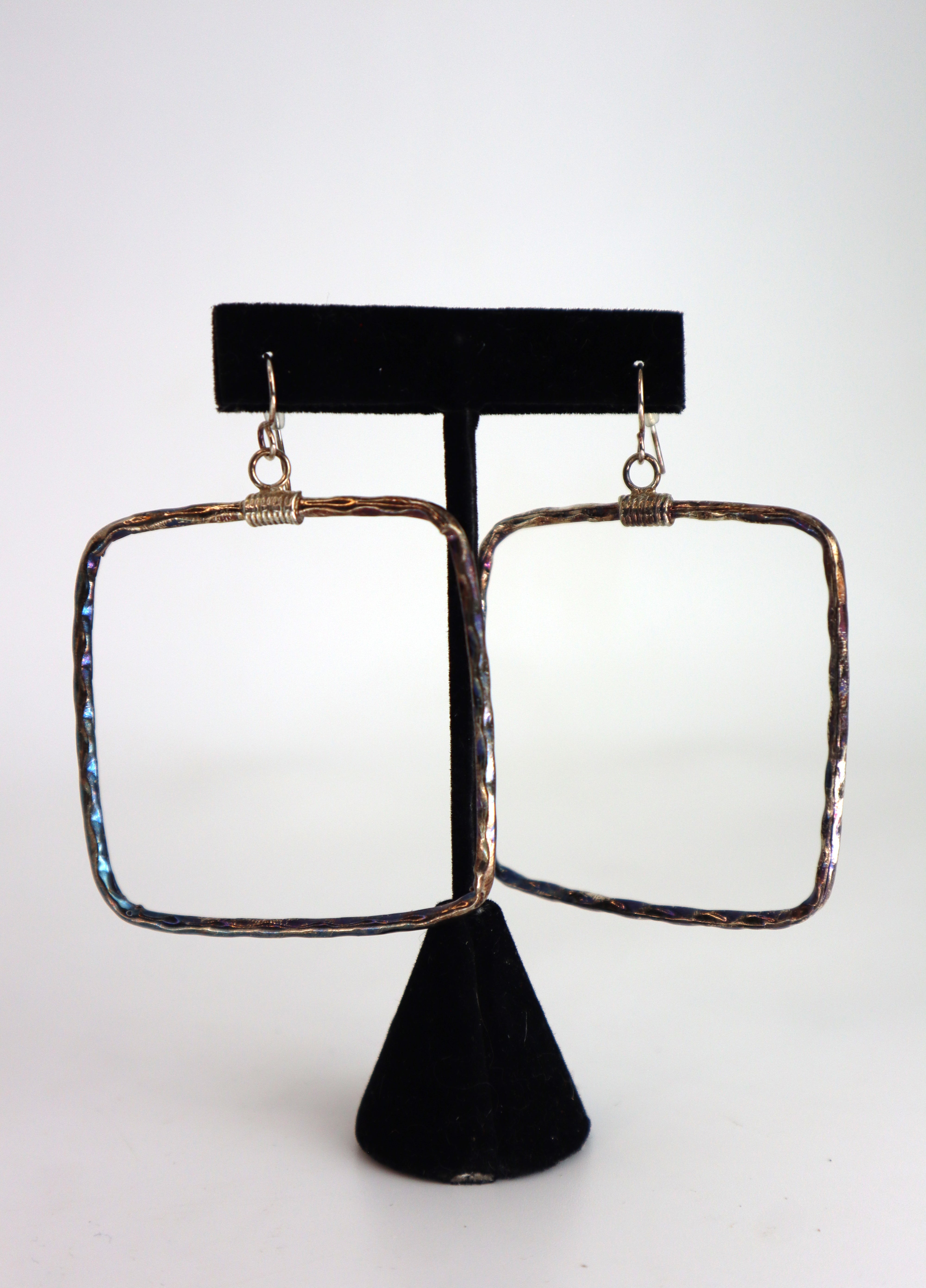 Handmade Navajo Sterling Square Hoop Earrings