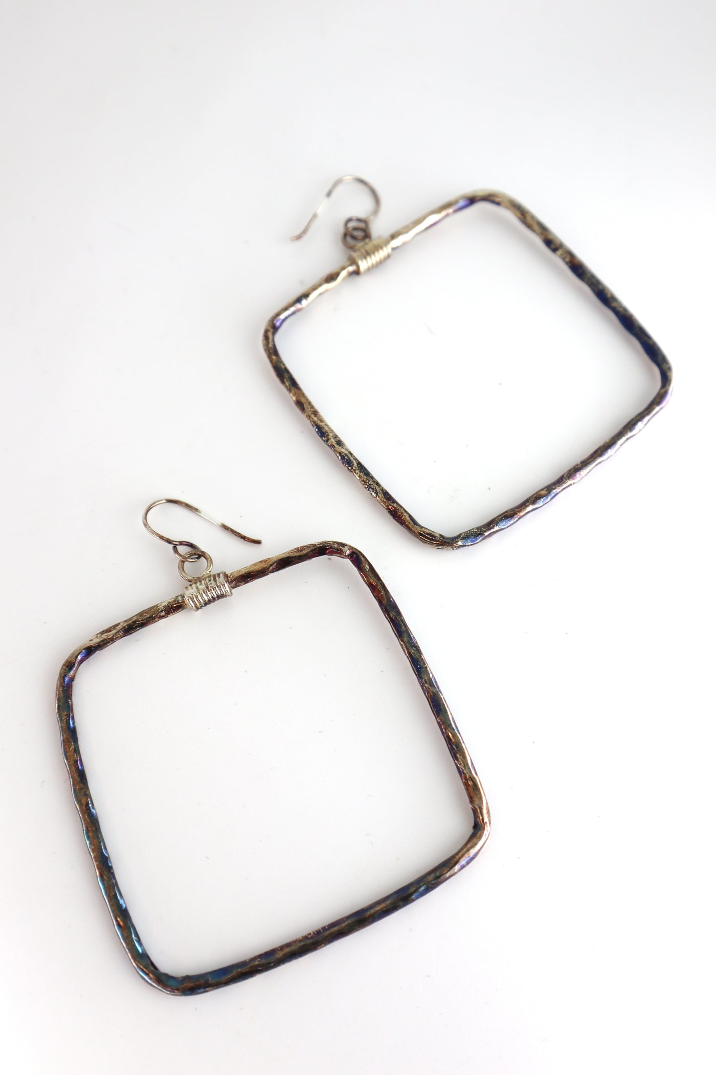 Handmade Navajo Sterling Square Hoop Earrings