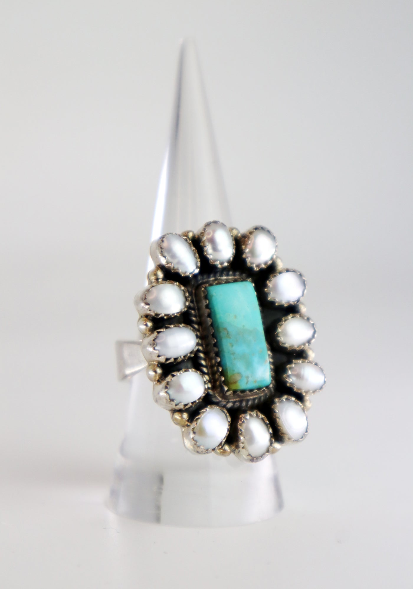 Handmade Sterling Silver Turquoise & Pearl Concho Adjustable Ring PSTPR35