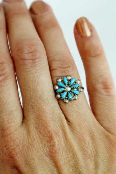 Handmade Navajo Sterling Silver Turquoise Daisy Ring