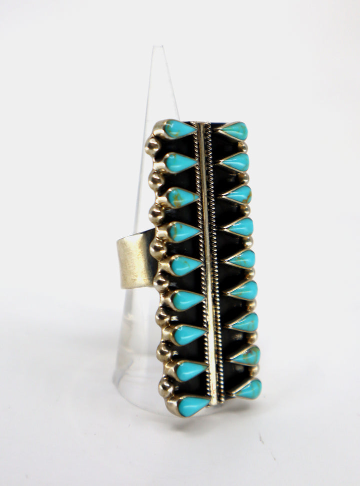 Handmade Sterling Silver Turquoise Teardrops Bar Ring PSTPR23