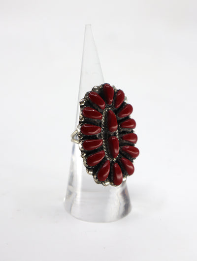 Handmade Navajo Sterling Silver Coral Concho Ring PSTPR16