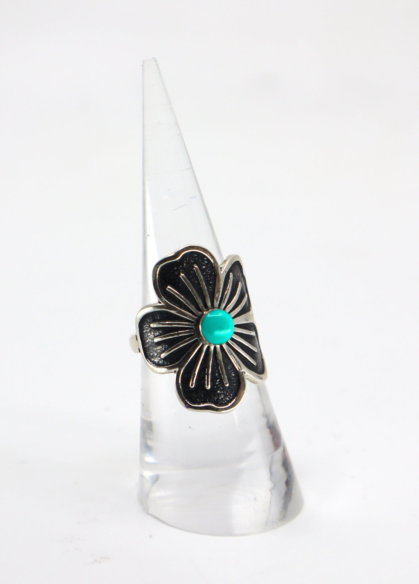 Handmade Sterling Flower Turquoise Ring Size 7 PSTPR08