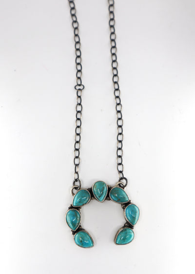 Handmade Sterling Silver Turquoise Horseshoe Necklace PSTPN04