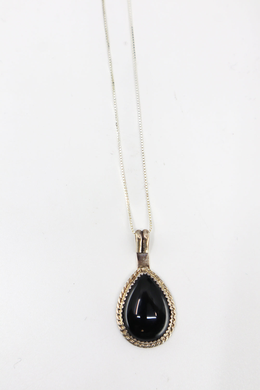 Sterling Silver Onyx Tear Drop Necklace PSTPN09 with 1x0.75 inch pendant and 17 inch chain