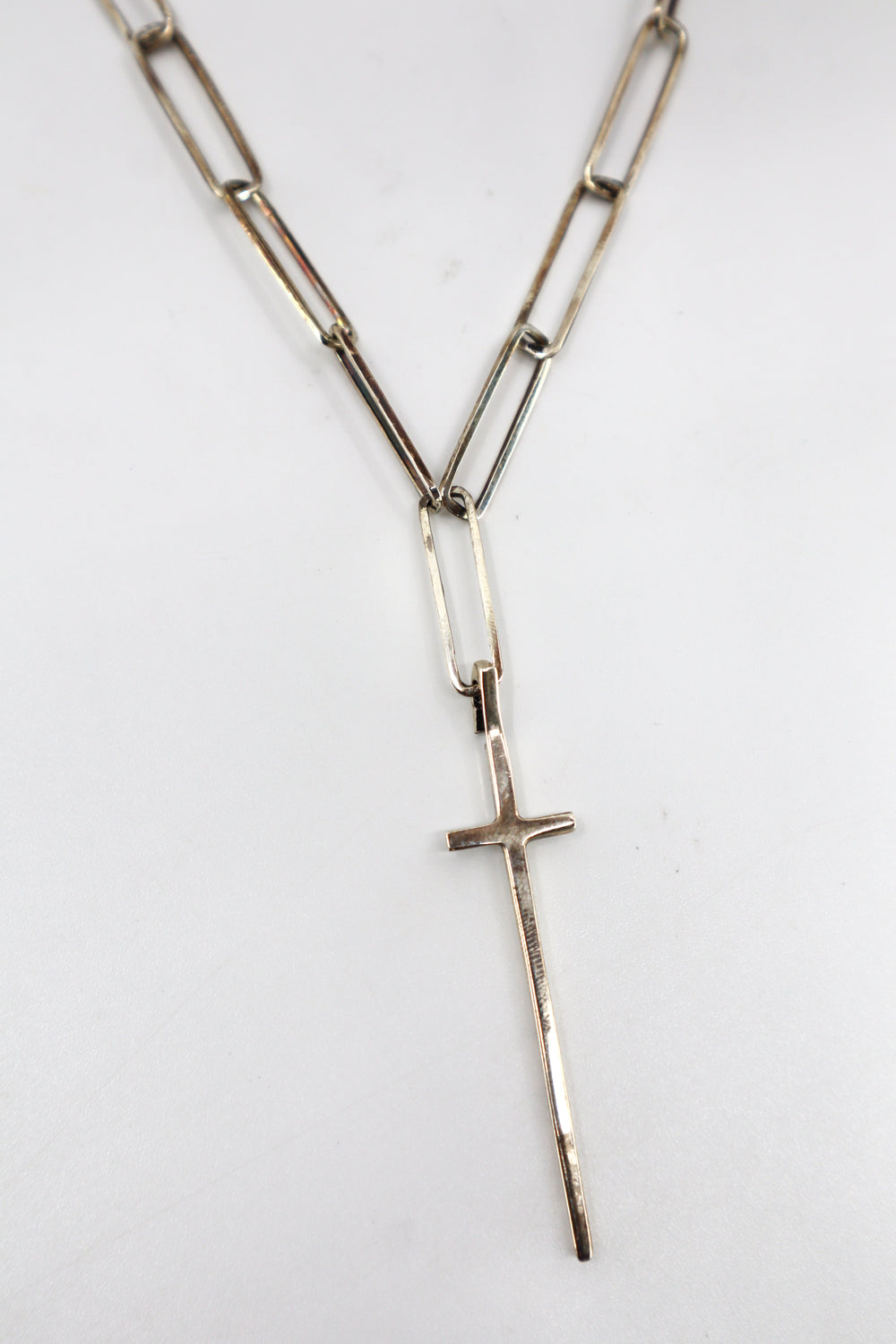 Sterling silver chunky chain cross necklace with 20-22 inch length