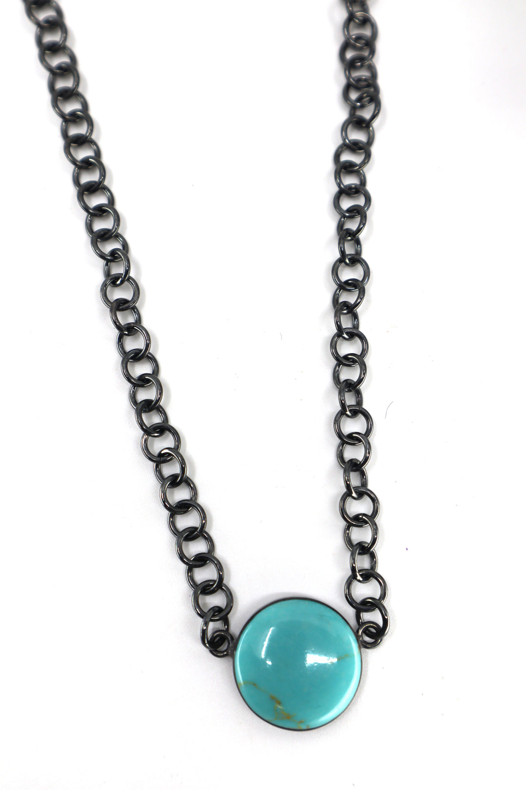 Handmade Navajo sterling silver turquoise orb necklace with 18-inch chain
