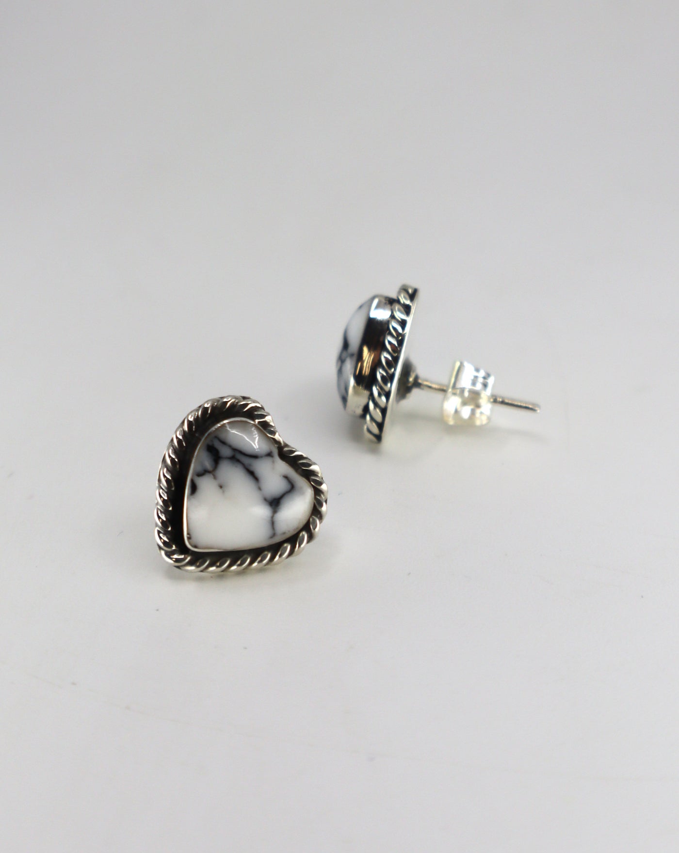 Handmade Sterling Silver and Howlite Heart Stud Earrings PSTPE33B