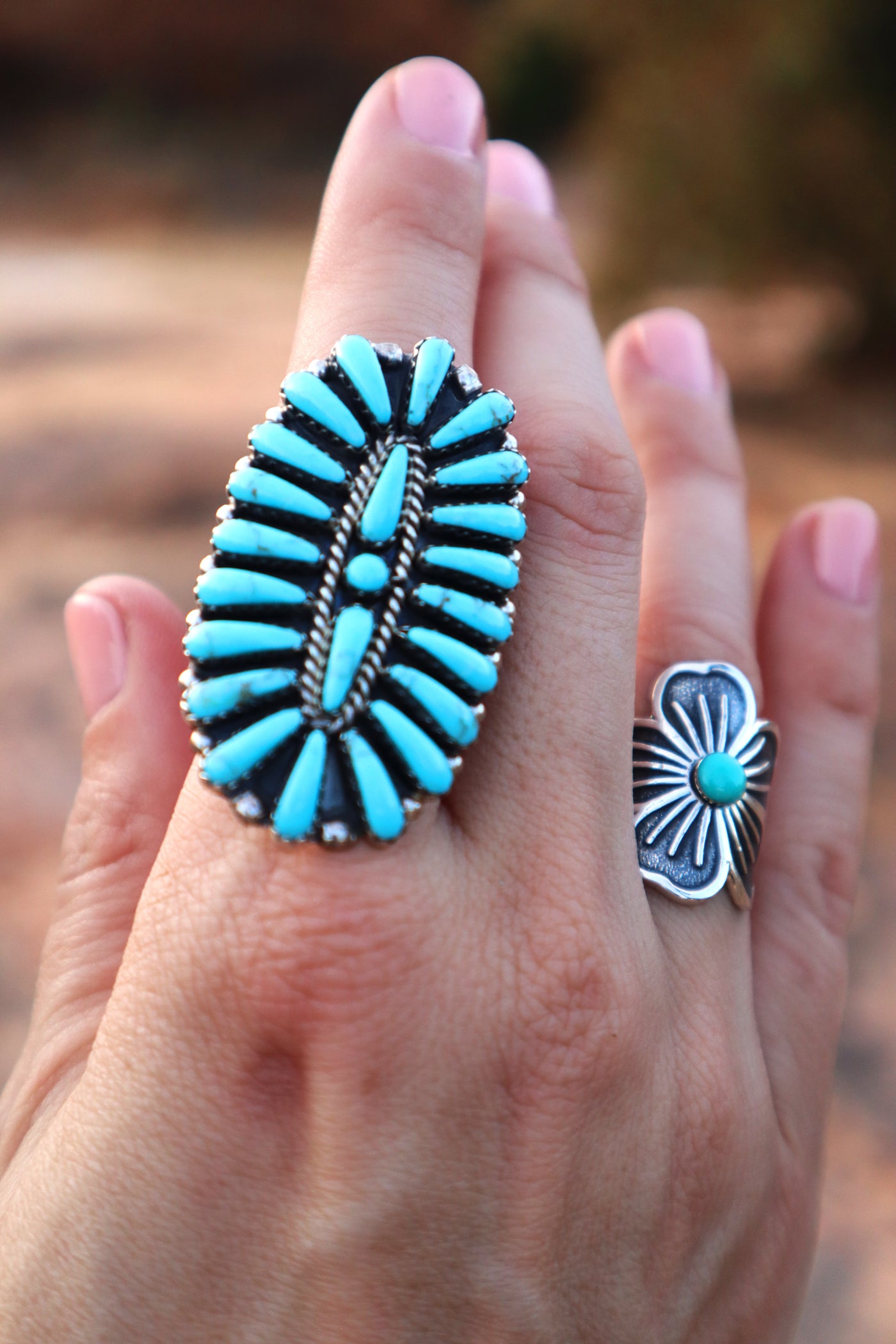 Handmade Navajo Sterling Silver Turquoise Concho Ring Size 9.5 PSTPR09