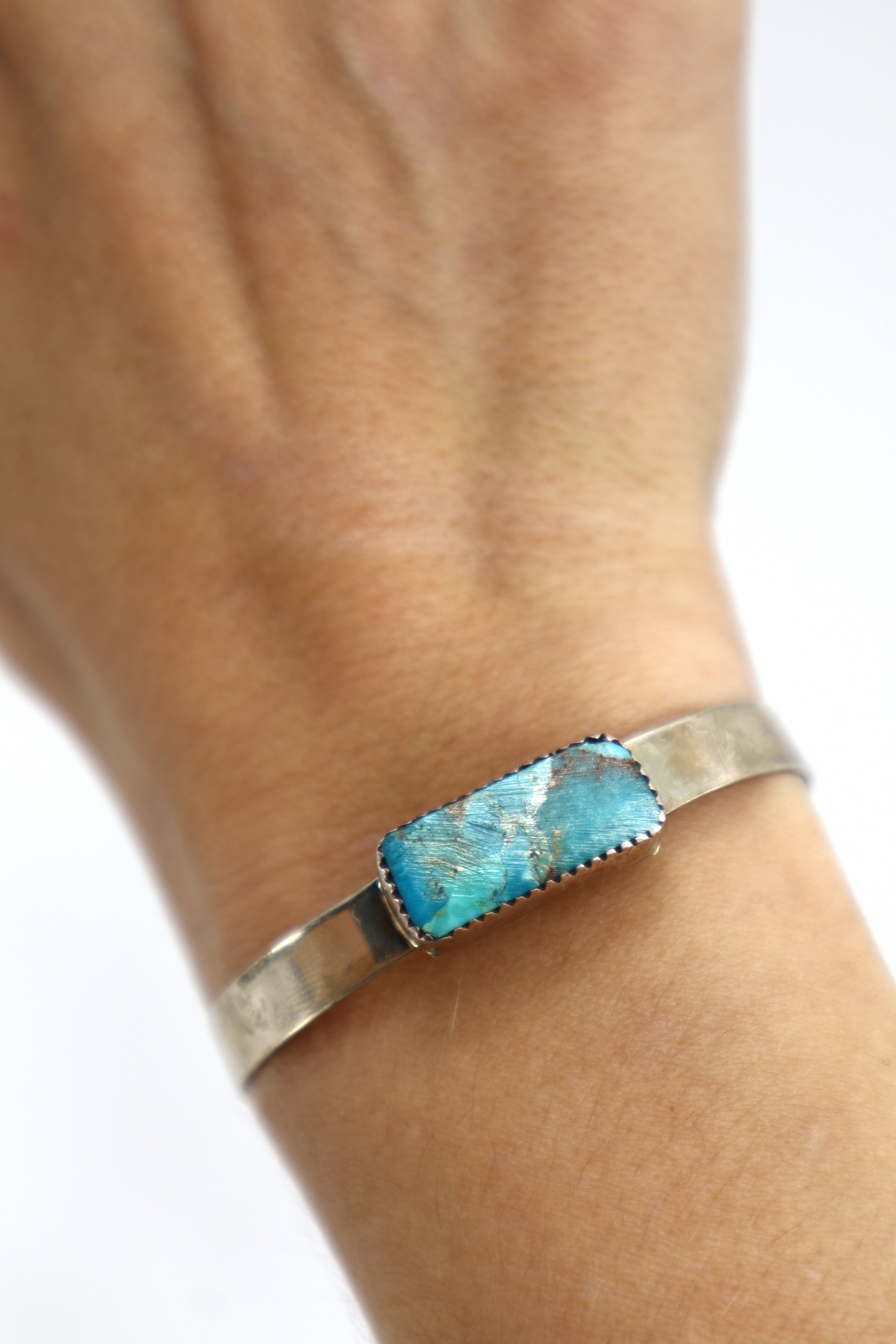 Handmade Navajo Sterling Turquoise Bar Cuff Bracelet PSTPC03