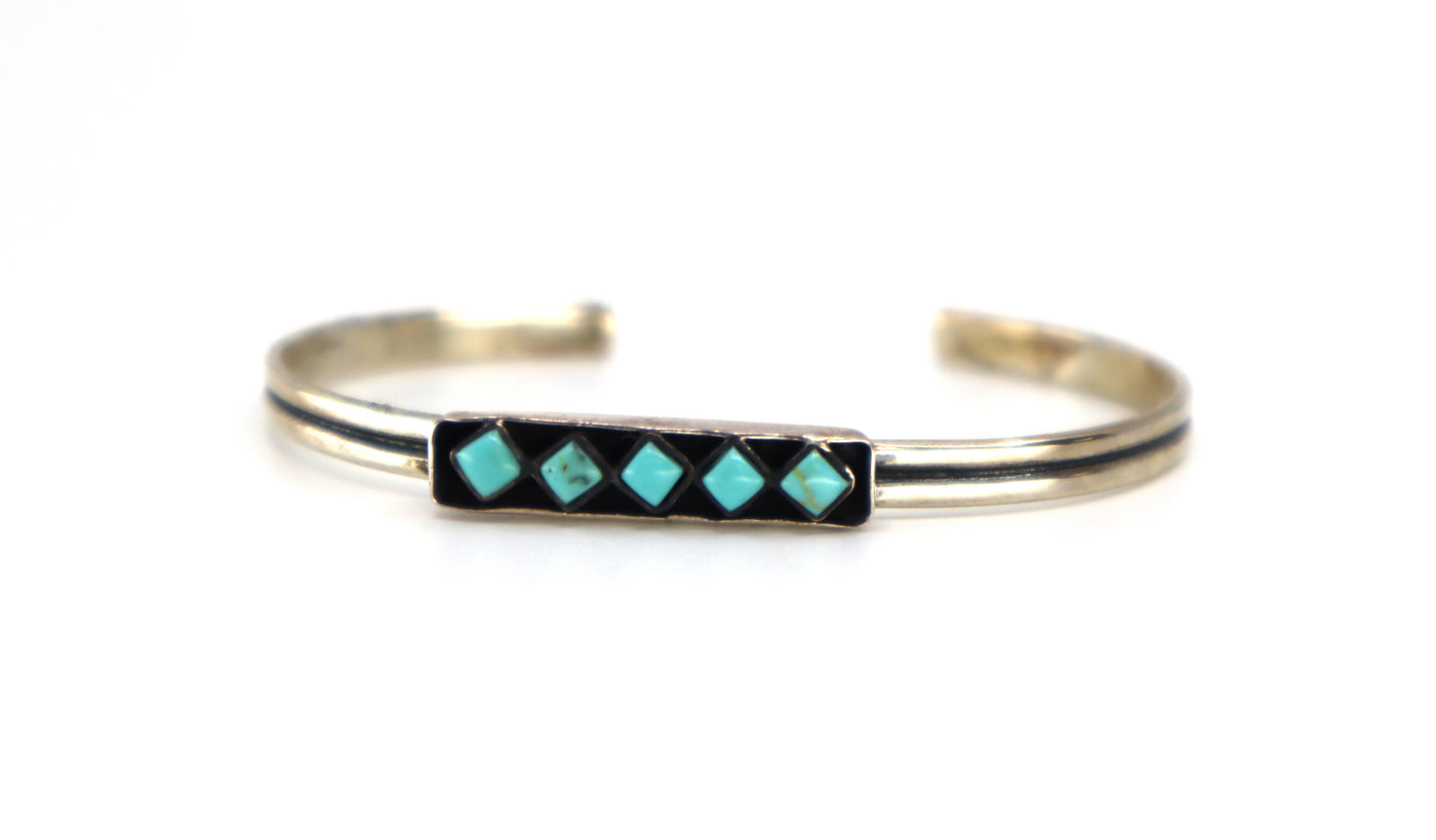 Handmade Sterling Silver Turquoise Diamonds Cuff Bracelet PSTPC06