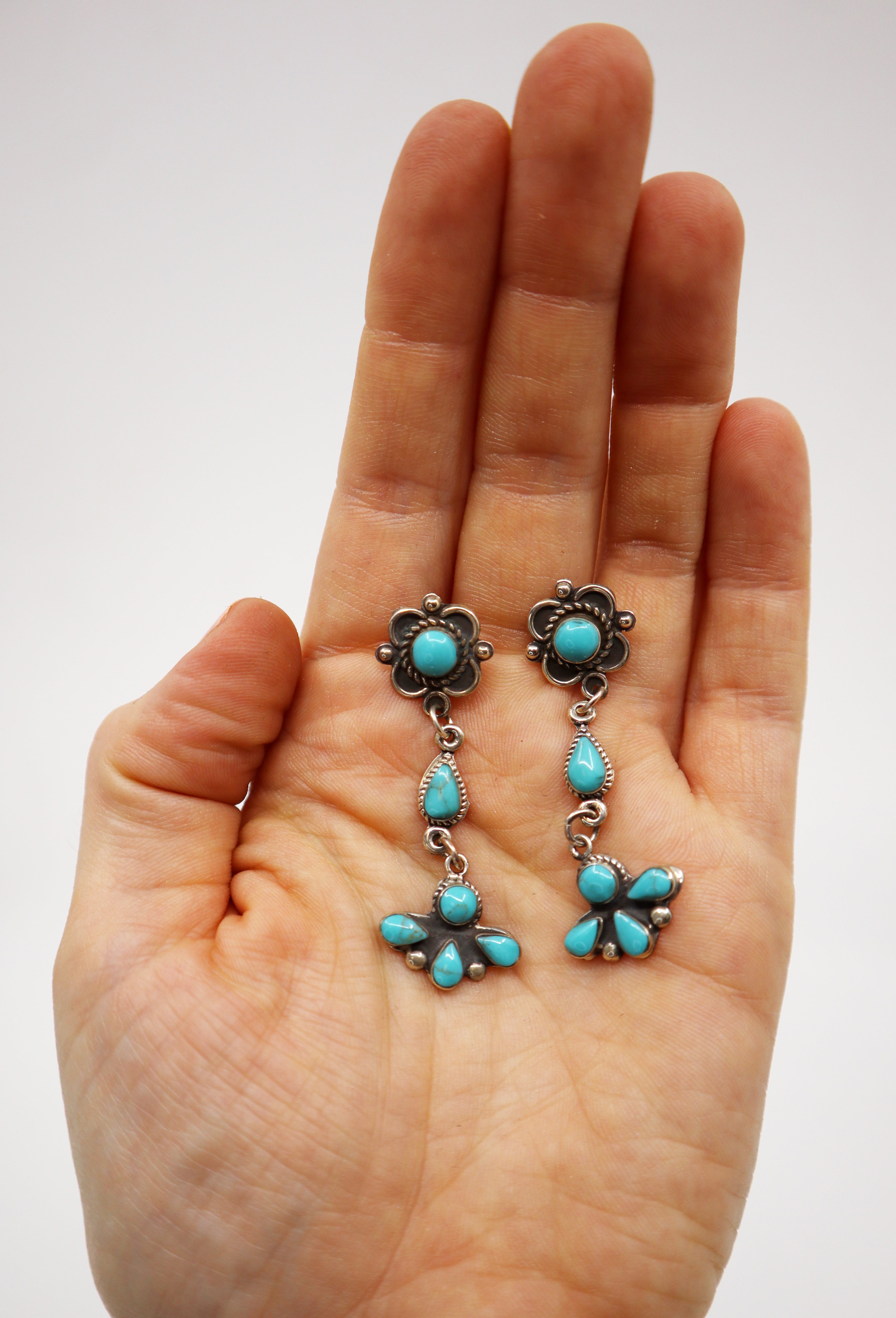 Handmade Sterling Silver and Turquoise Drop Earrings PSTPE08