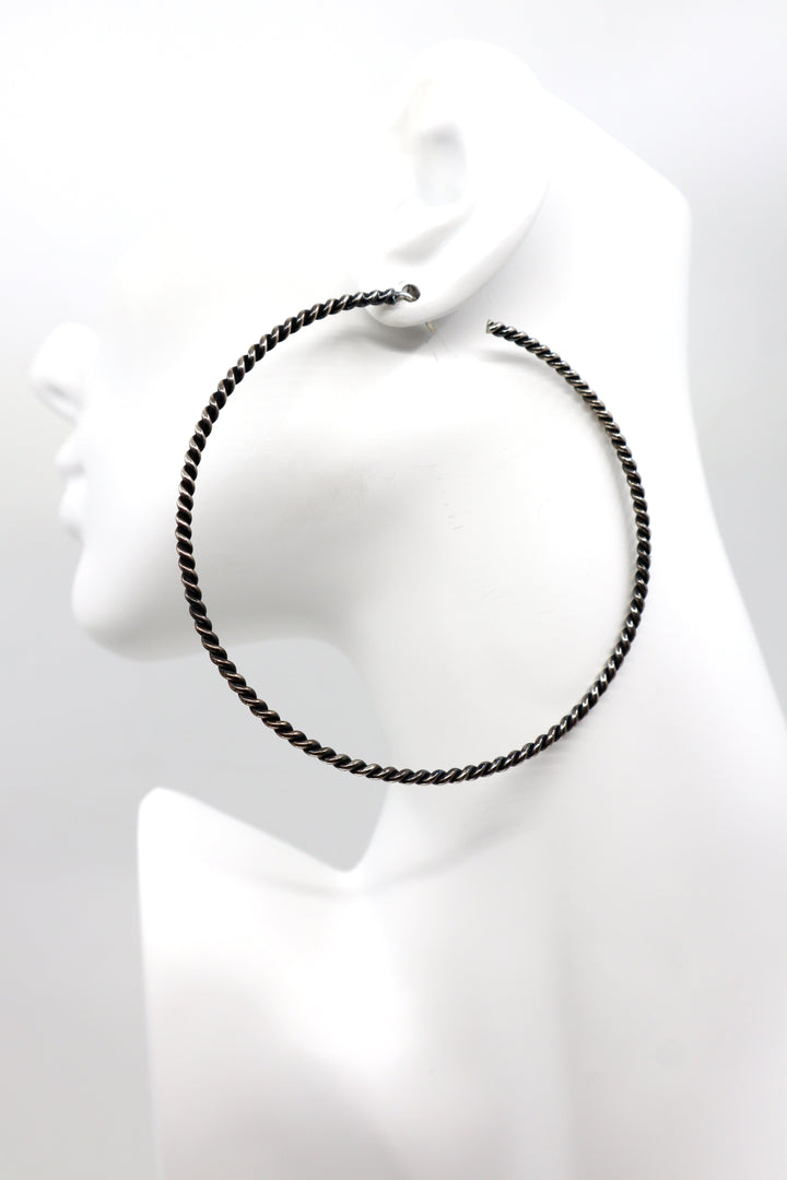 Handmade Sterling Silver Hoop Earrings PSTPE51 with 3-inch diameter