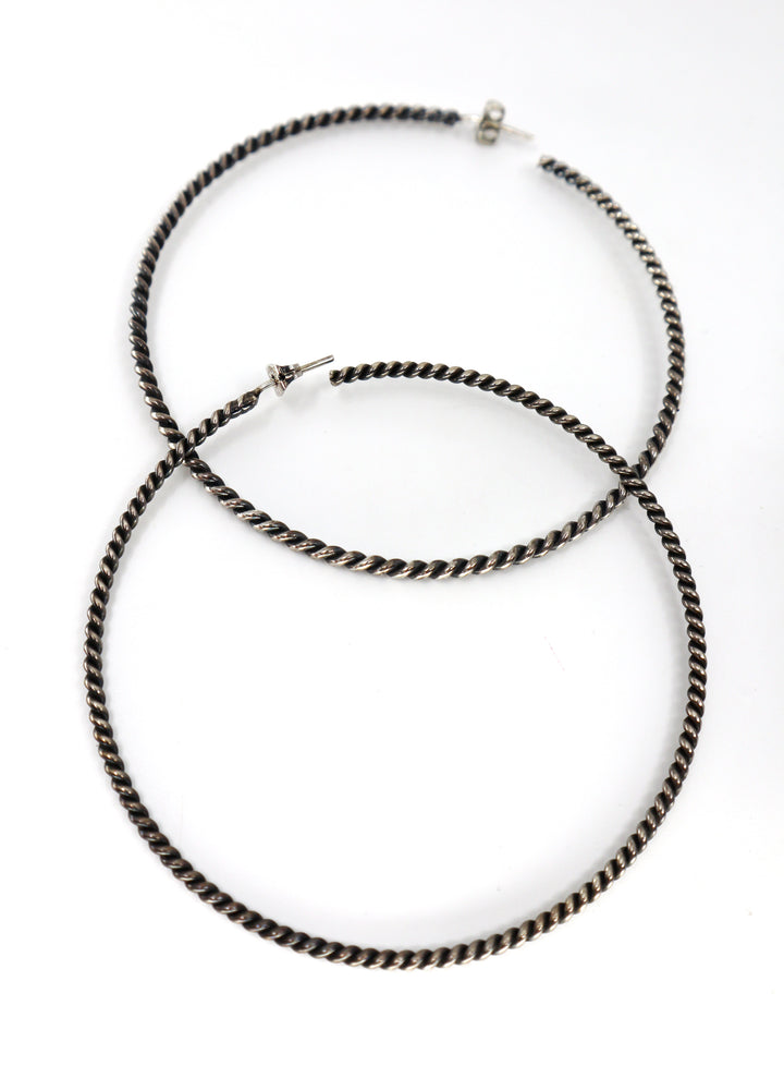 Handmade sterling silver hoop earrings PSTPE51 approximately 3-inch diameter
