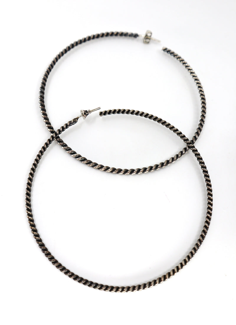 Handmade sterling silver hoop earrings PSTPE51 approximately 3-inch diameter