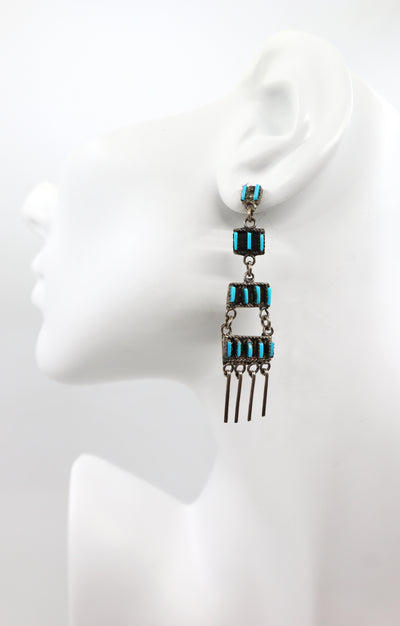 Handmade Sterling Silver and Turquoise Cascading Earrings PSTPE44