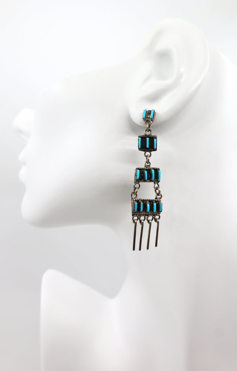 Handmade sterling silver and turquoise cascading earrings PSTPE44