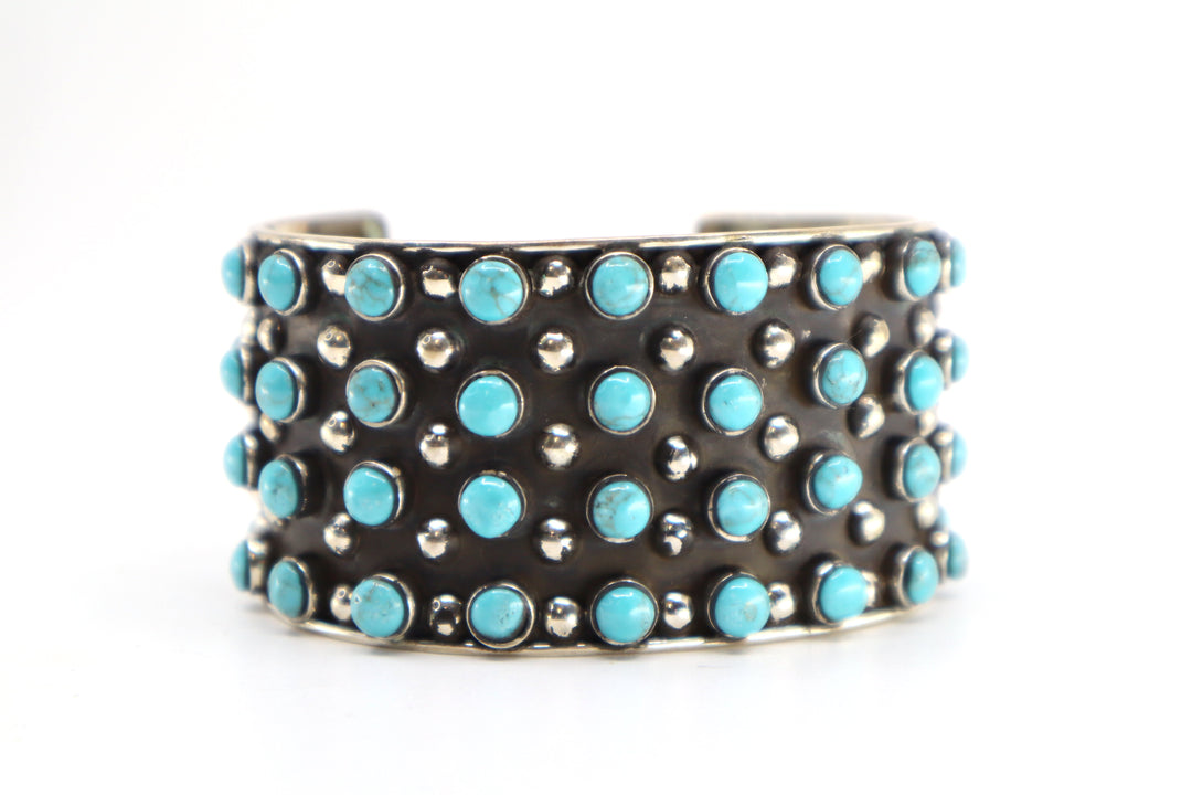 Handmade Sterling Silver Turquoise Cuff Bracelet PSTPC01 weighing 53.3g