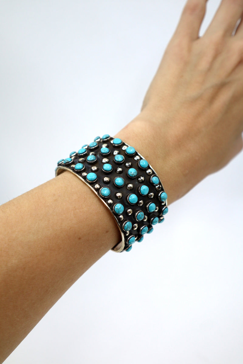 Handmade Sterling Silver Turquoise Cuff Bracelet PSTPC01 weighing 53.3g