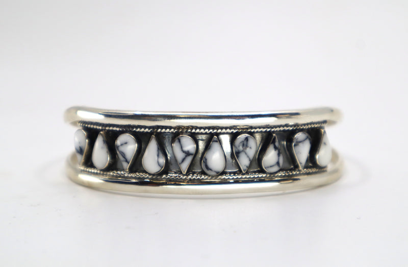 Handmade Sterling Silver Howlite Teardrop Cuff Bracelet PSTPC16 on white background
