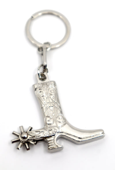 Steel Cowboy Boot With Spurs Key Ring PSTPKR03