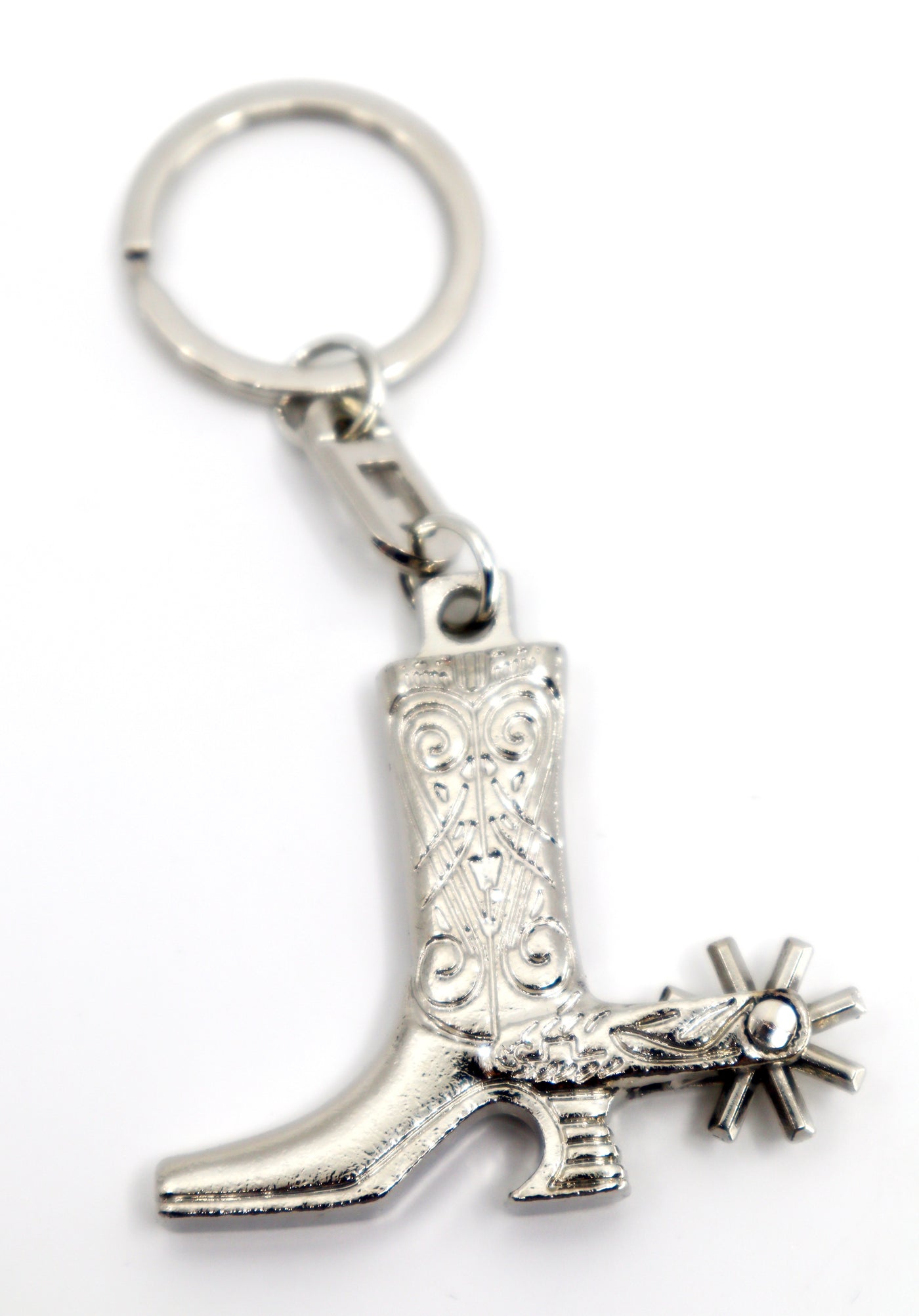 Steel Cowboy Boot With Spurs Key Ring PSTPKR03